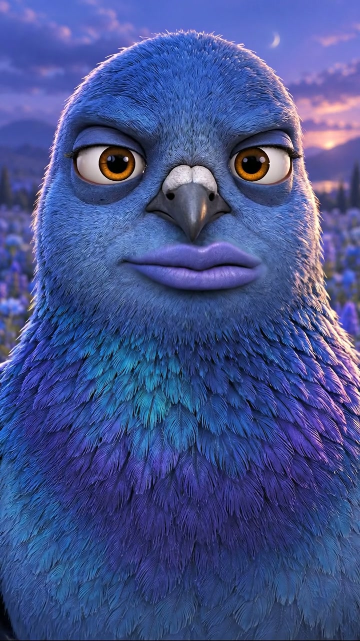 Blue whispering pigeon in a flower field, frame 4